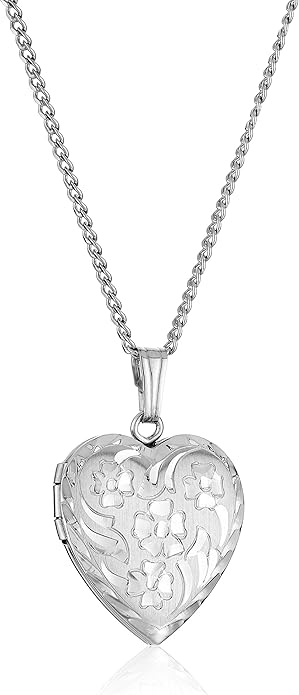 14k Engraved Flowers Heart Locket Necklace