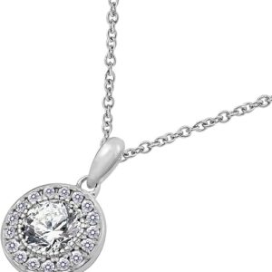 Platinum Plated Sterling Silver Halo Pendant Necklace